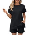 thumbnail image 1 of AherBiu Womens Short Sweatsuits Short Sleeve Side Slit Pullover Tops with Sweatshorts 2 Piece Summer Workout Sets, 1 of 5