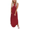 thumbnail image 1 of Lenago Robes Grande Taille pour Femmes 2023 Robe Longue d'Été Décontractée Sans Manches Fendue avec Poches en Solde, 1 of 7
