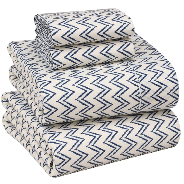 Ruvanti 100% Cotton Sheets - Crispy Cooling Percale Sheets For Full Size Bed, Breathable & Durable Full Sheet Set, 16 Inches Deep Pocket Bed Sheets, Chevron, 4 Pieces