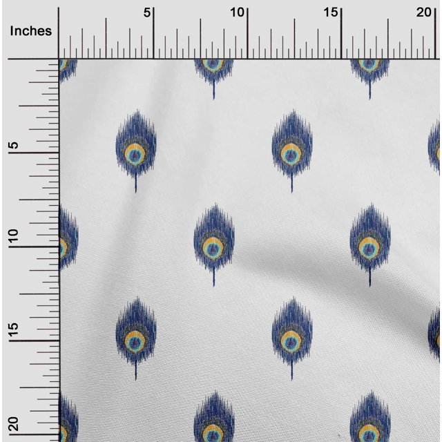 oneOone Georgette Viscose Fabric Peacock Feather Ikat Print Sewing Fabric BTY 42 Inch Wide
