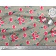 thumbnail image 3 of Soimoi Tissu en Voile de Coton Vert Feuilles & Roses Imprimé Floral au Mètre 56 Pouces de Large, 3 of 5