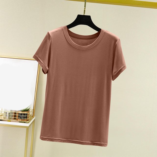Weiqiqre T-Shirt à Col Rond pour Femme à Manches Courtes Ajusté T-Shirt Mince Uni Haut de Pyjama Pyjama à Manches Courtes