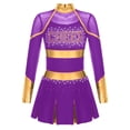 thumbnail image 3 of RUNQHUI Filles Enfants Paillettes Manches Longues Robe de Danse Ballet Uniforme d'Équipe Compétition Encouragement Danse Violet 14, 3 of 7