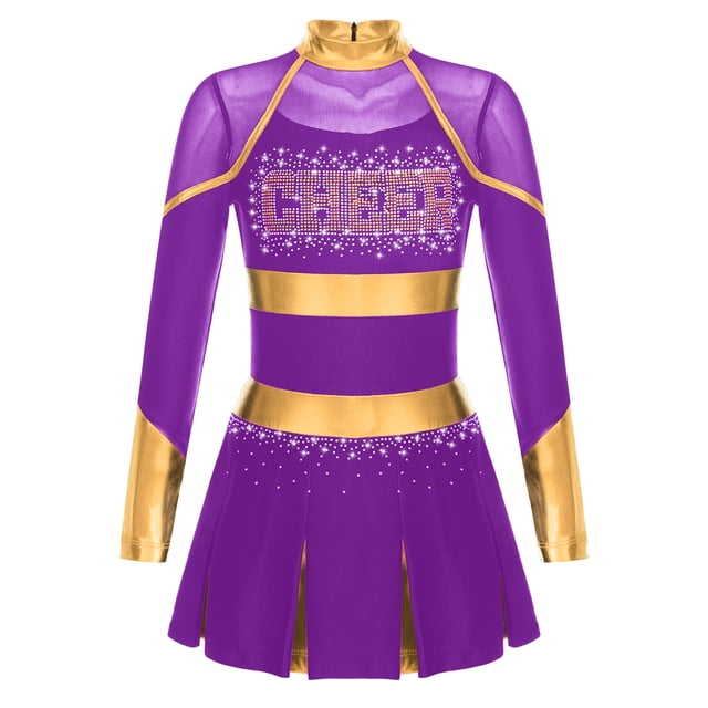 Alvivi Tenue de Meneuse de Claque pour Filles Robe Plissée Brillante Uniforme de Cheer pour Enfants Violet 10