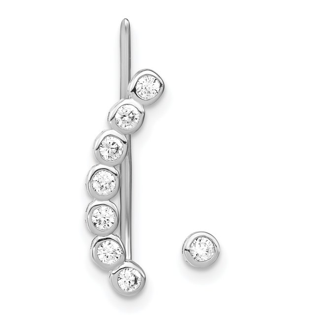 925 Sterling Silver Cubic Zirconia Cz 1 Ear Climber Stud