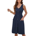 thumbnail image 2 of Robes d'Été pour Femmes Sans Manches Décontractées Amples Évasées à Boutons Robe Midi avec Poches Saphir L, 2 of 9