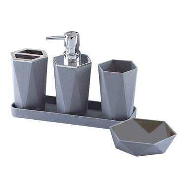 5 Piece Bathroom Accessory Set with Soap Dispenser Pump, Toothbrush Holder, Tumbler and Soap Dish Bathroom Tray Shower Set Box Bathroom Bottle Set