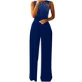 thumbnail image 1 of Pompotops Combinaison Pyjama à Col Licou Unie pour Femmes, Décontractée, Pantalon à Jambe Grand, 1 of 5
