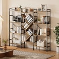 thumbnail image 1 of 4 Tier Large Industrial Bookcase with Tree Shelves, Heavy Duty Tall Open Bookshelf with Steel Frame, Rustic Display Shelves for Bedroom Living Room, 1 of 9
