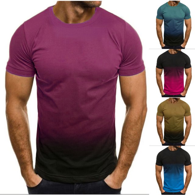 UVEASISHA T-Shirts Ajustés pour Hommes à Imprimé Dégradé Grande Taille T-Shirts Graphiques Manches Courtes Décontractés d'Entraînement Hauts Col Rond Muscle Culturisme T-Shirts Soldes Aujourd'hui
