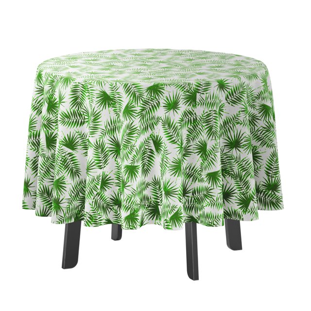 Vargottam Indoor/OutdoorRoundTablecloth 58 InchRoundTablecloth Imperméable à l'eau PatioTableTable, Spring/SummerTableCovers Pour Backyard CircularTable/Bbqs/Picnic -Green & White