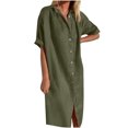 thumbnail image 2 of Jusqu'à 65 % de Rabais! Robes d'Été Mode pour Femmes 2024 Grande Taille Printemps et Col à Revers Robe en Coton et Lin à Boutons Décontractée avec Poches Robe Chemise à Manches Courtes, 2 of 6