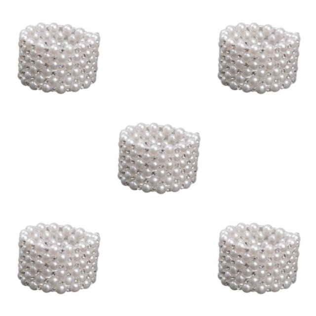 Thinsony Femmes Chic Perle Strass Bracelet Stretch Mariage pour Mariée Blanc 6 Rangée 5Set