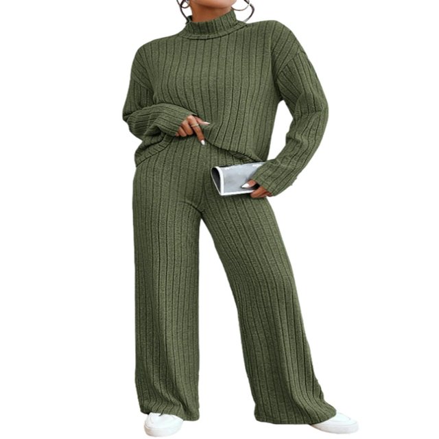 Pantalon en Tricot Élégant et Pull à Col Roulé à Manches Longues pour Femme