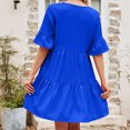 thumbnail image 4 of Robes pour Femmes 2024 Été Ample Décontractée Col en V devant Jupe Lacée Taille Haute Robe Ample Manches Courtes Col en V Longueur Genou 50 % de Rabais Liquidation!, 4 of 4