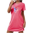 thumbnail image 1 of Mrat Plus Size Nightgowns Robe de Nuit pour Femmes, Vêtement de Nuit à Manches Courtes, Chemise de Nuit Décontractée à Imprimé, Robe de Sommeil Ample et Confortable, Pyjama, Chemise de Nuit P-98 Rose Vif TG, 1 of 7