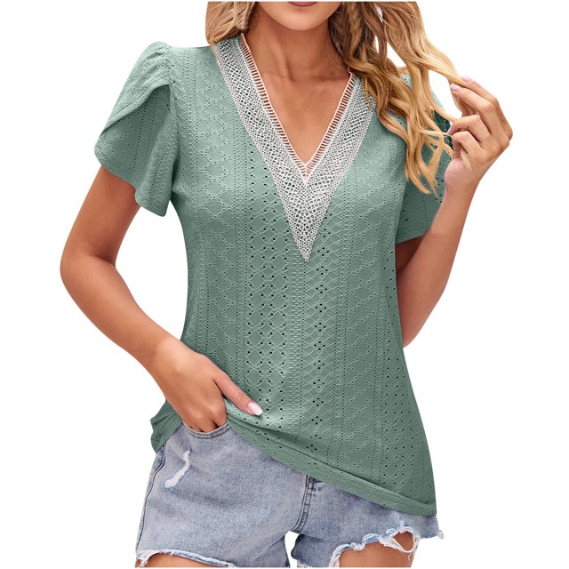 Birdeem Blouse Mode pour Femmes à Manches Courtes, Col en V, Coupe Ample, Manches Bouffantes, Imprimée
