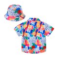 thumbnail image 3 of TZEWGL Short Sleeve Summer Cartoon Prints Beach Holiday Floral Print Shirt With Hat 2Pcs Set Clothes For Infnants size 18-24M, 3 of 5
