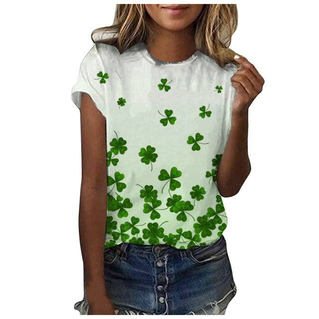 Birdeem Blouse Décontractée pour Femmes Imprimée pour la Saint-Patrick, Manches Courtes, Col Rond, T-Shirt