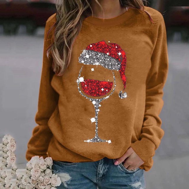 UPPADA Chandails de Noël pour Femmes, Imprimé d'Arbre de Noël, Chandail à Manches Longues, Hauts à Enfiler, Automne, Chandail Confortable, Chandail à Col Rond de Noël, Liquidation