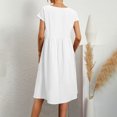 thumbnail image 3 of RKSTN Robes d'Été pour Femmes 2023 Décontractées en Coton et Lin Couleur Unie Longueur Genou Jupes Col Rond Manches Courtes Robe Midi avec Poches, 3 of 5