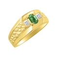 thumbnail image 4 of RYLOS Men's Rings 14K Yellow Gold Classic Nugget 6X4MM Oval Gemstone & Diamond Ring Emerald May Birthstone Rings Size 11, 4 of 7