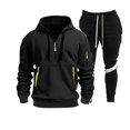 thumbnail image 2 of Ketyyh-chn99 Sweat Suits for Men Set 2 Pcs Hoodie Jogger Sweatsuits Men's Sports Two Piece Solid Color Multipocket Half Zipper Hooded Sweater Color Matching Waist Casual Pants Size for 2XL,Black, 2 of 5