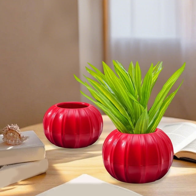 Originality Plastic Flower Pot Imitation Pumpkin Shape Decoration Vase Festive Dress Material Two Halves Splicing