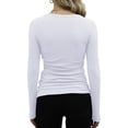 thumbnail image 3 of Hiiyo T-Shirt à Manches Longues à Col Rond pour Femme, Uni, Décontracté, Ajusté, sous-Vêtement, Blanc G, 3 of 4