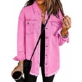 thumbnail image 3 of Yubnlvae Veste-Chemise en Denim Lavé Rose Vif Mode Décontractée pour Femme, G, 3 of 3