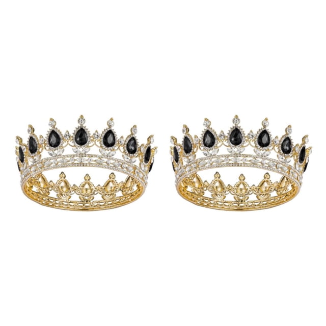 ZheElen Alloy Durable And Non-deforming Rhinestone For Wedding Or Cosplay Family Wedding Hair Crown Gold + black 2Set