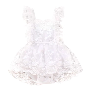 MIASHUI Robe Barboteuse en Dentelle Unie pour Filles Été Sans Manches Justaucorps Vêtements, Blanc, 18-24 Mois