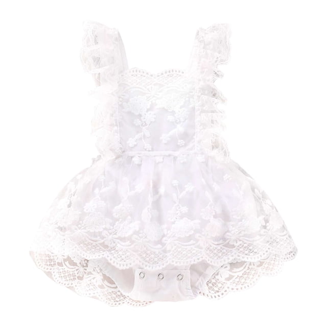 MIASHUI Girls Solid Color Lace Romper Dresses Summer Sleeveless Bodysuit Clothes,White,18-24 Months