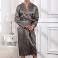 thumbnail image 4 of Men Solid Casual Long Sleeves Lace-up Home Pocket Long Pajama Robe, 4 of 7