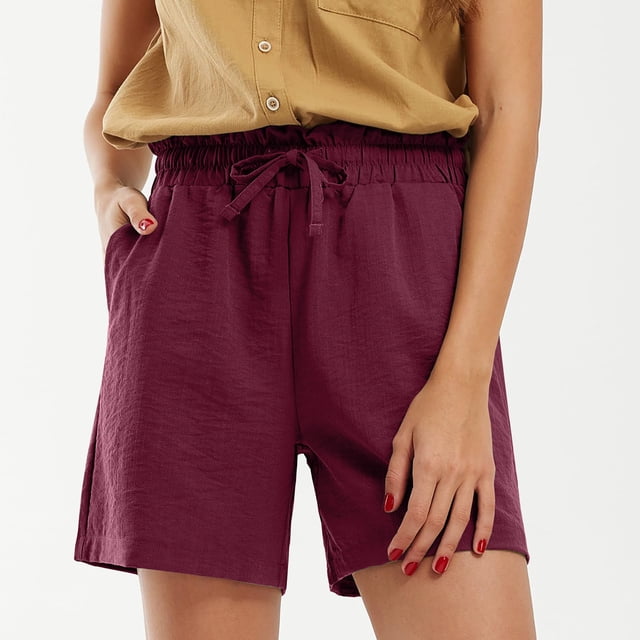 LSLJS Women's Solid Color Casual Drawstring Sports Shorts with Pocket Womens Shorts