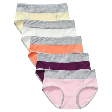 RKSTN Womens Underwear Cotton High Waist Stretch Briefs Soft Full Coverage Patchwork Color Breathable Stretch Panties 5 Pack
