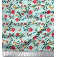 thumbnail image 1 of Soimoi Green Japan Crepe Satin Fabric Insect,Bird & Floral Artistic Print Fabric by Yard 42 Inch Wide, 1 of 3