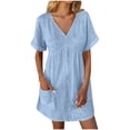 thumbnail image 2 of FcBaudy Robe à Manches Courtes à Col en V, Robes d'Été pour Femmes, Nouvelles Robes pour Femmes Robe à Manches Courtes à Col en V de Couleur Unie avec Poches Robe à Manches Courtes à Col en V Robe pour Femme, 2 of 7