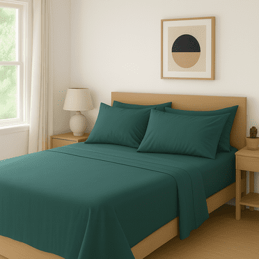 Comfy Bamboo World Series Ensemble de Draps en Microfibre 4 Pcs, Taille Très Grand, Sarcelle