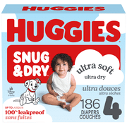 Huggies Snug & Dry Baby Diapers, Size 4 (22-37 lbs), 186 Ct