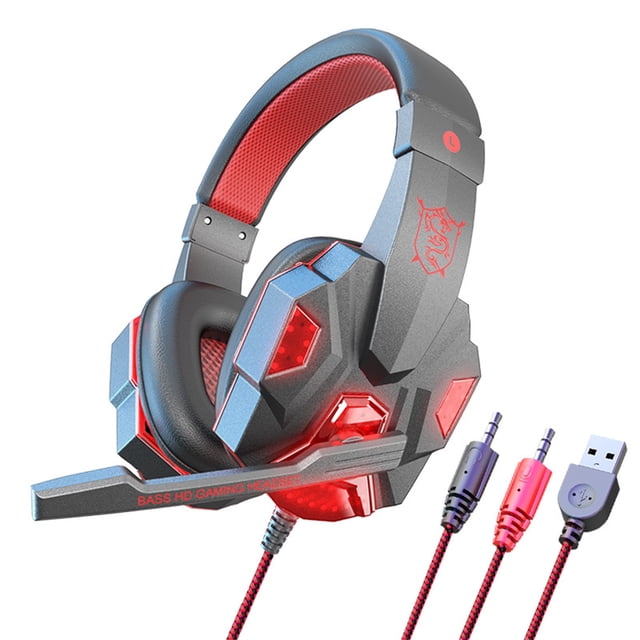 Cagogo under $5 Gaming Headset, Gaming Headset Wired With Microphone,LED Lighting Stereo Over Ear Headphones,Low Latency Computer Gaming Audio,Noise Cancelling Retractable Mic