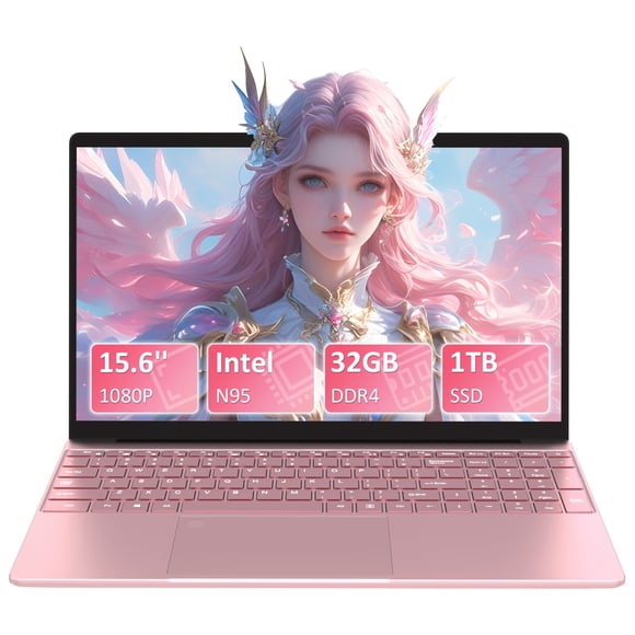 Refurbished Auusda 15.6 Inch Laptop Computer Intel Alder Lake-N Quad-Core Processor 32GB DDR4 RAM 1TB SSD Full HD IPS Display Pink