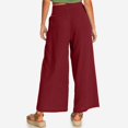 thumbnail image 3 of Timegard Wide Leg Pants pour Femmes Coton Lin Taille Haute à Boutons Froncé Été Décontracté Pantalon Ample, 3 of 6