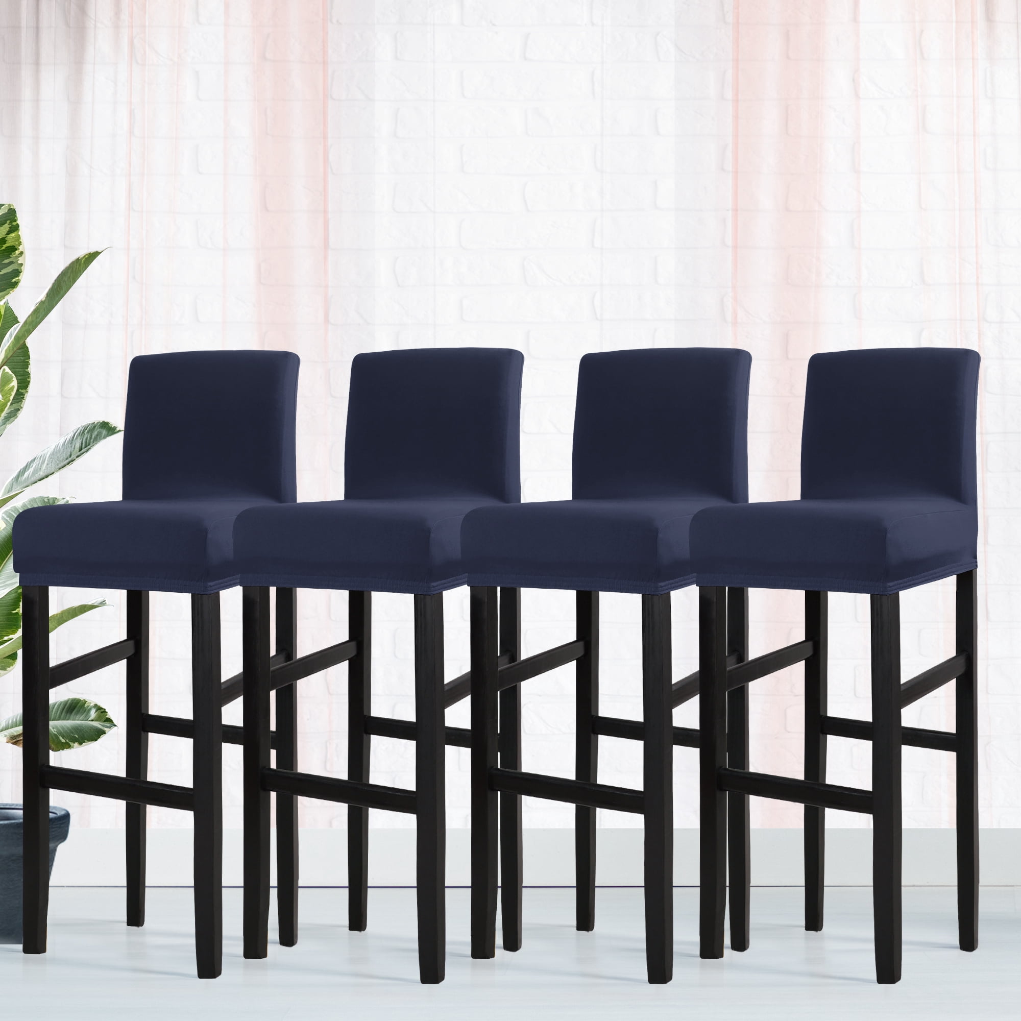 PiccoCasa Stretch Spandex Bar Stool Cover for Short Back Chair Dark Blue 4