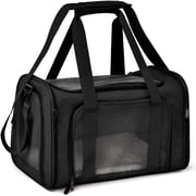 Maplenight Portable Pet Carrier Bag - Soft-Sided Travel Crate, Breathable Mesh Windows, Padded Mat, Foldable Cat & Small Dog Carrier Bags with Shoulder Strap & Seatbelt Loops Black