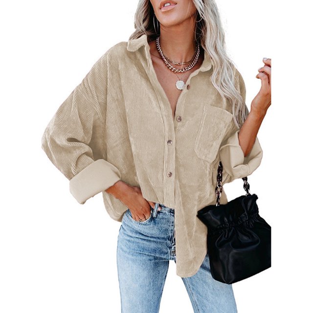 PVCS Women's Pockets Buttons Long Sleeve Tops Outwear Solid Color Turn-down Collar Jacket Coat