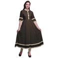 thumbnail image 1 of Bimba Brown Floral Block Print Long Flared A Line Indian Kurtis For Women Party Wear Anarkali Kurta-Medium, 1 of 5