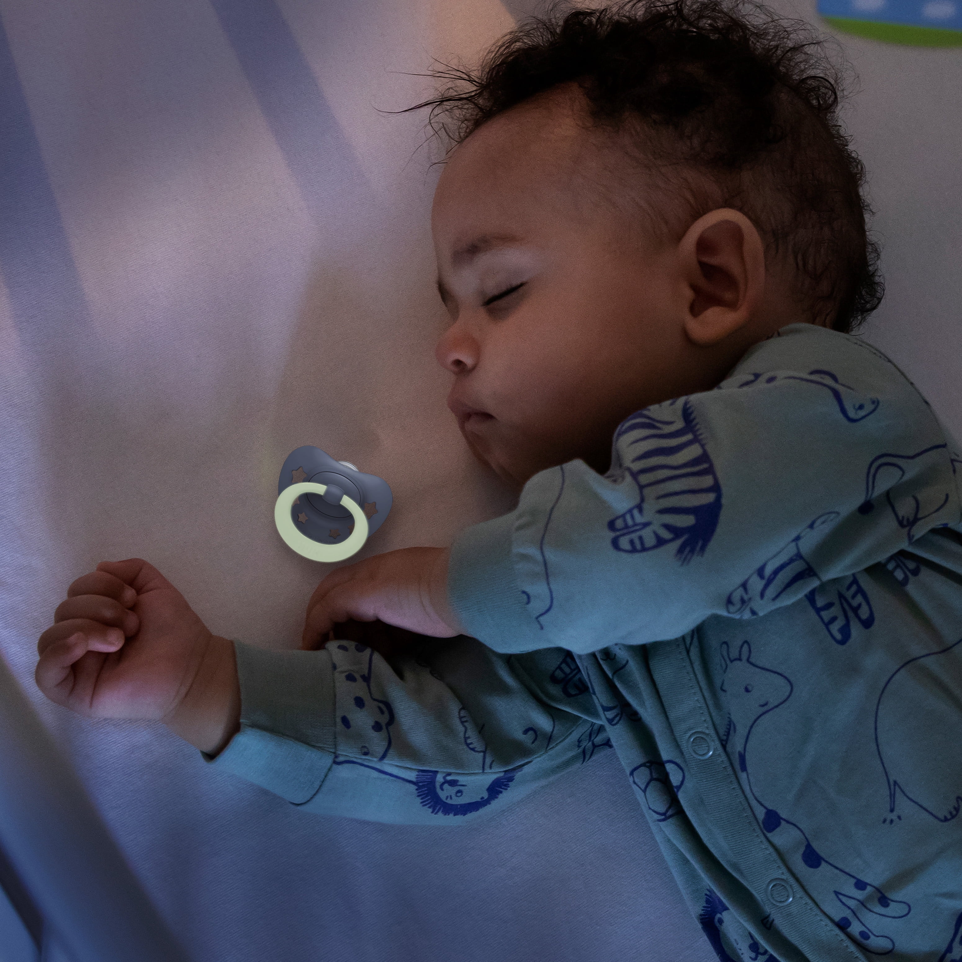 NUK First Choice Classic Night Baby Pacifiers, 6-18 Months, Orthodontic Pacifiers that Glow in the Dark, 95% Baby Acceptance**, Blue, 2 Count