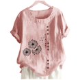 thumbnail image 5 of Pisexur Oversize Blouses pour Femmes 2024 Pissenlit Coton Lin Tops Manches Courtes Chemisier Col Rond Bouton T-Shirts Tunique d'Été Tops T-Shirts Décontractés, 5 of 5