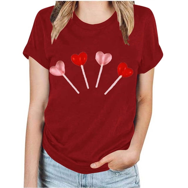 Meichang T-Shirts de la Saint-Valentin pour Femmes, T-Shirts Graphiques Cœur d'Amour Doux, Manches Courtes, Col Rond Décontracté, Coupe Ample, Cadeaux de la Saint-Valentin pour Femmes